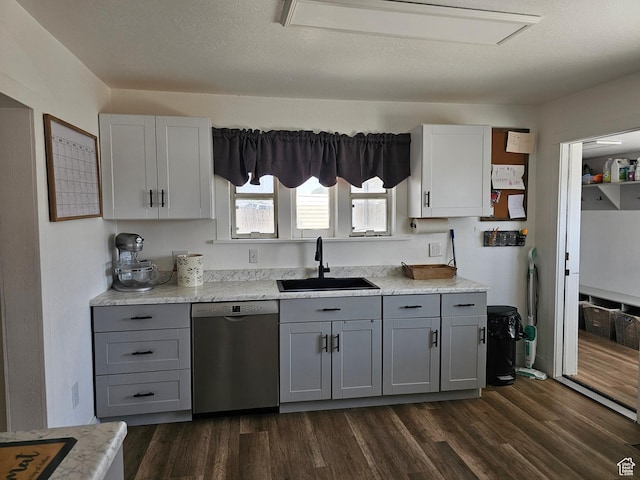 92 W 300 N, Huntington, UT 84528 - kitchen featuring dishwasher, gray cabinetry, and dark wood-type flooring