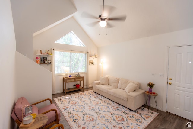 45 S 850 E Unit 8, Provo, UT 84606 - living room with ceiling fan, wood finished floors, and vaulted ceiling