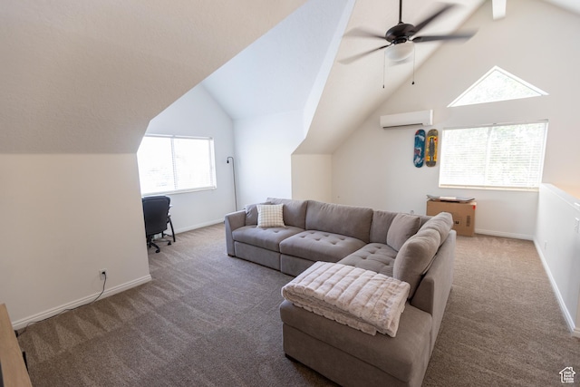 45 S 850 E Unit 8, Provo, UT 84606 - carpeted living room with an AC wall unit, vaulted ceiling, ceiling fan, and a desk