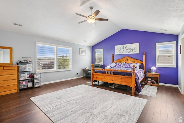 13626 S Bluewing Way, Riverton, UT 84096 - bedroom featuring dark wood finished floors, vaulted ceiling, and ceiling fan