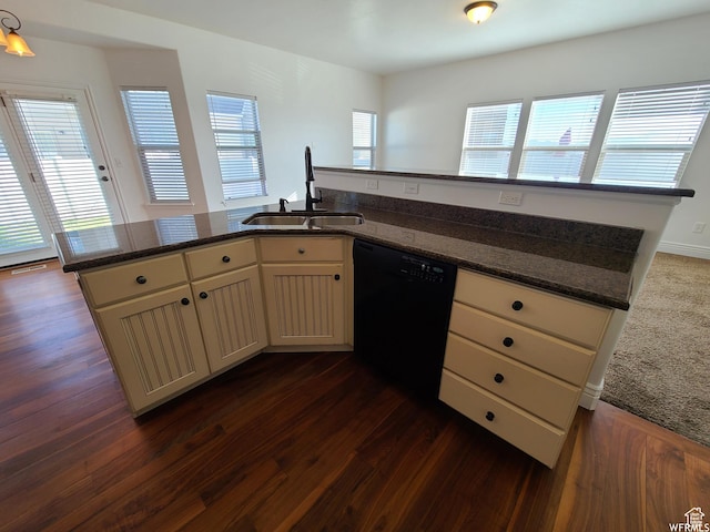 13722 S 4805 W, Herriman, UT 84096 - kitchen featuring dishwasher, dark wood finished floors, and dark stone counters