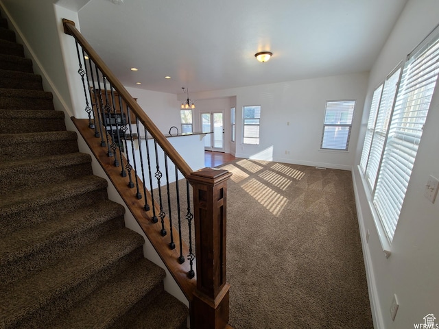 13722 S 4805 W, Herriman, UT 84096 - stairway with carpet floors, recessed lighting, and a chandelier