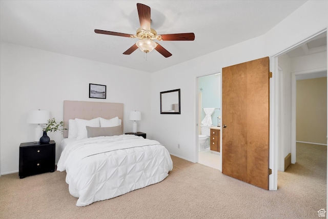128 W 1260 S, Logan, UT 84321 - bedroom with light carpet, connected bathroom, and a ceiling fan