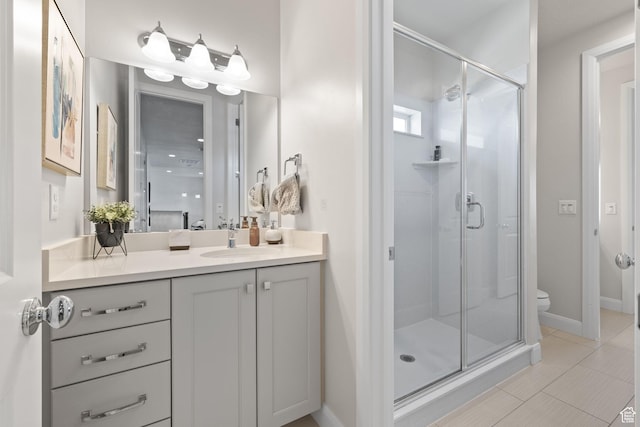2430 N 325 E, Lehi, UT 84043 - full bathroom with vanity, a shower stall, and tile patterned floors