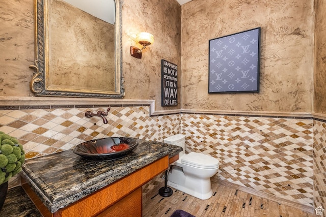 694 W Cephus Rd, Draper, UT 84020 - bathroom with vanity, tile walls, and wainscoting