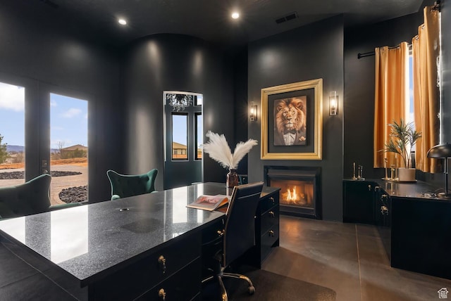 2836 S 2300th Cir E, St George, UT 84790 - office with a lit fireplace, concrete floors, and recessed lighting