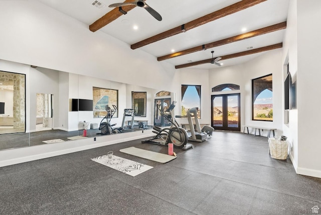 2836 S 2300th Cir E, St George, UT 84790 - exercise room with ceiling fan, recessed lighting, a high ceiling, and french doors