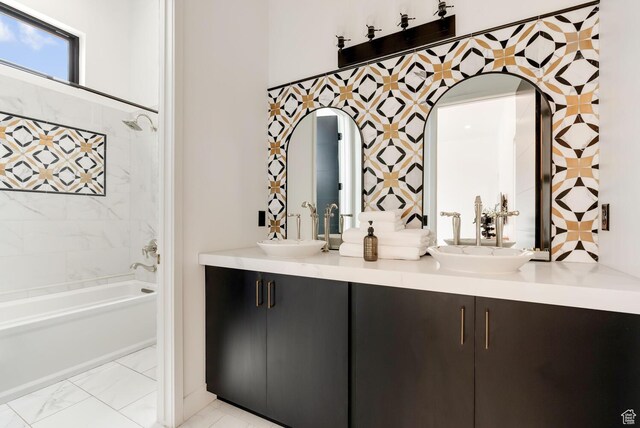 2836 S 2300th Cir E, St George, UT 84790 - bathroom with double vanity, shower / bath combination, and marble finish flooring