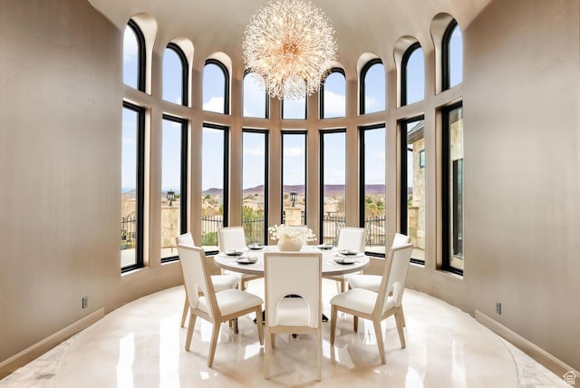 2836 S 2300th Cir E, St George, UT 84790 - dining space featuring healthy amount of natural light, a chandelier, and a mountain view