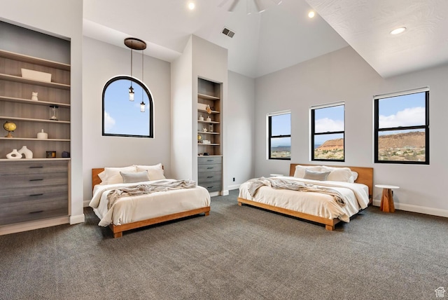 2836 S 2300th Cir E, St George, UT 84790 - bedroom featuring dark carpet, recessed lighting, and high vaulted ceiling