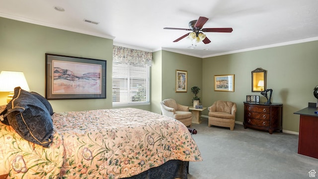 2262 E Emerald Hills Ct, Cottonwood Heights, UT 84121 - bedroom featuring carpet floors, ornamental molding, and ceiling fan