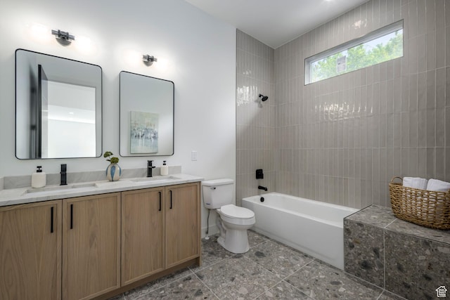 1958 E Longview Dr, Holladay, UT 84124 - full bathroom featuring double vanity, washtub / shower combination, and tile patterned flooring