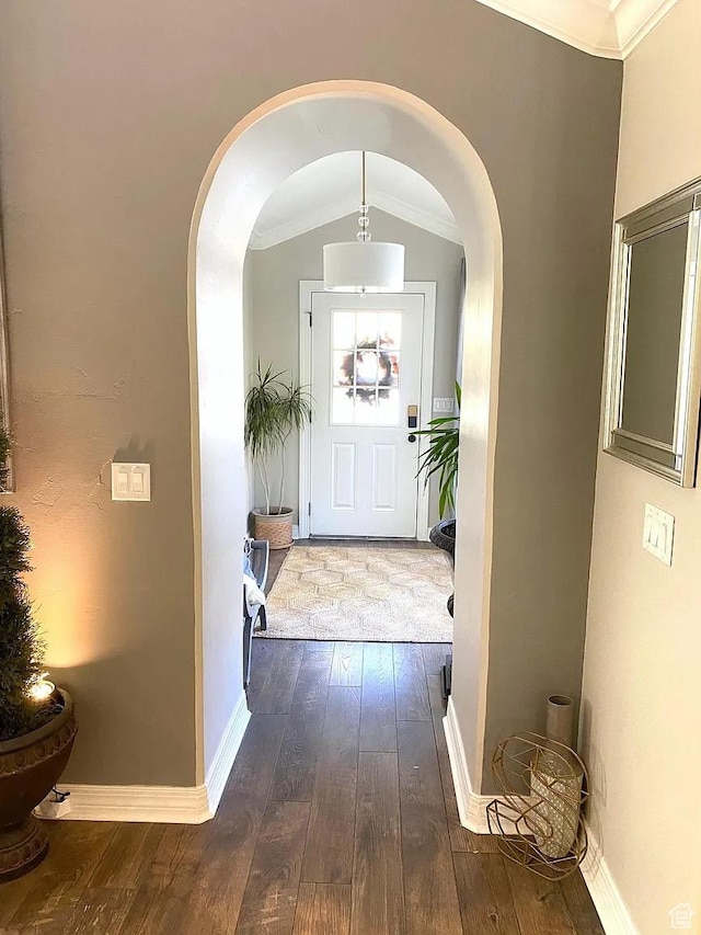 4854 N Shady Bend Ln, Lehi, UT 84043 - foyer entrance with arched walkways and dark wood-style floors