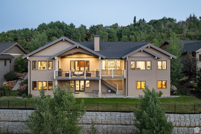 4014 W Hidden Cv Unit 11, Park City, UT 84098 - rear view of property with a patio, a chimney, stucco siding, a fenced backyard, and stairs