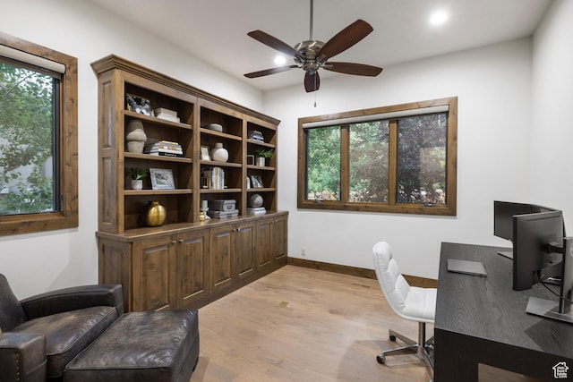 4014 W Hidden Cv Unit 11, Park City, UT 84098 - office featuring a ceiling fan, light wood-type flooring, healthy amount of natural light, and recessed lighting
