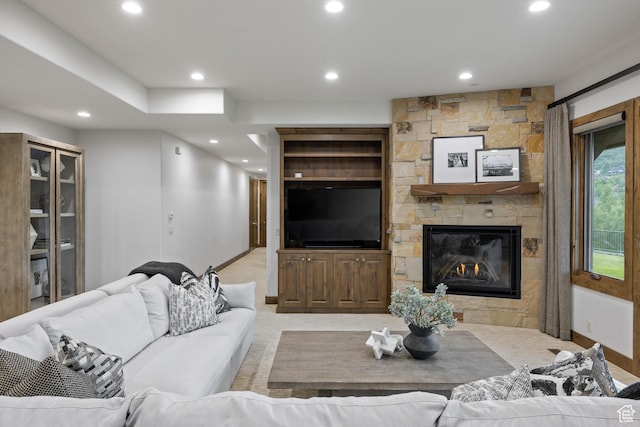 4014 W Hidden Cv Unit 11, Park City, UT 84098 - living area with recessed lighting, a fireplace, and light carpet