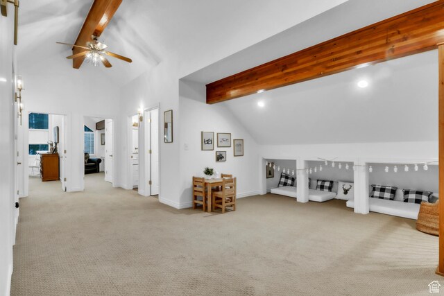 1960 N Lake Dr, Scofield, UT 84526 - living area with carpet floors, ceiling fan, and recessed lighting