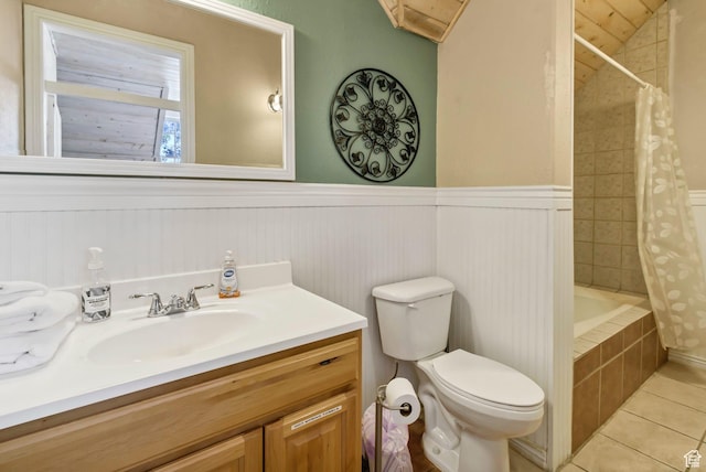 340 N Main St, Monroe, UT 84754 - full bath featuring tile patterned floors, vanity, wainscoting, and tiled shower / bath