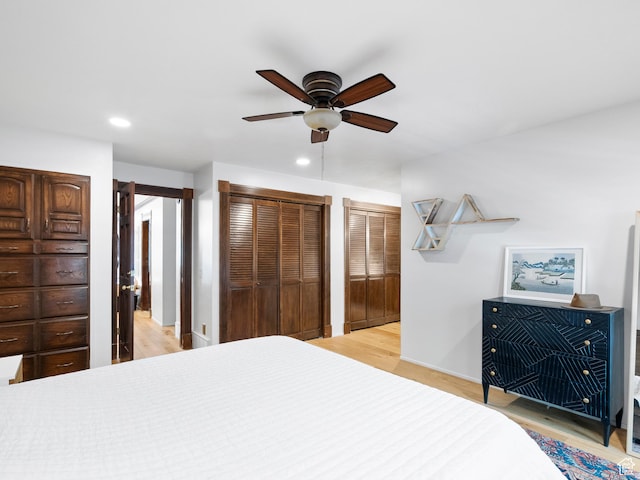 2586 S 1825 E, Ogden, UT 84401 - bedroom with recessed lighting, light wood-type flooring, two closets, and ceiling fan