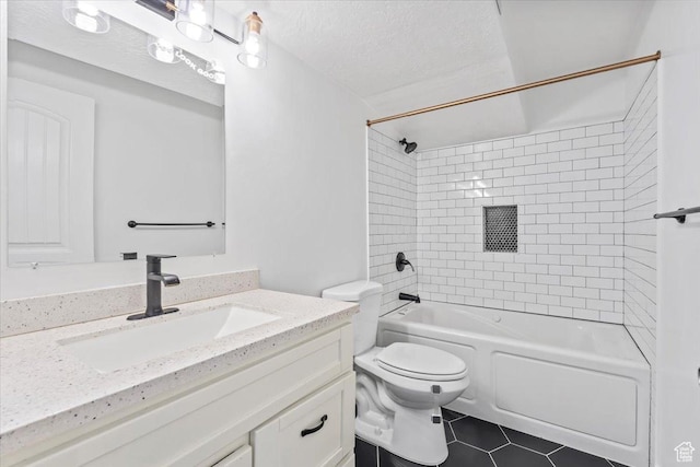 635 E Mayor Place Dr, American Fork, UT 84003 - full bathroom with vanity, washtub / shower combination, tile patterned floors, and a textured ceiling