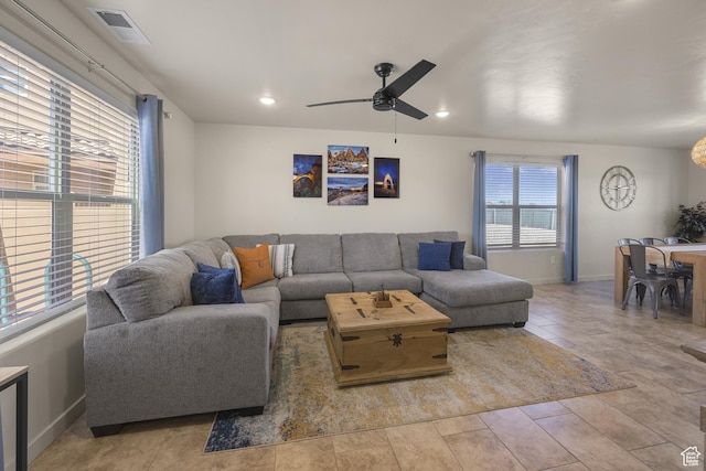 3853 Red Valley Cir Unit 22A1, Moab, UT 84532 - living room featuring ceiling fan and recessed lighting