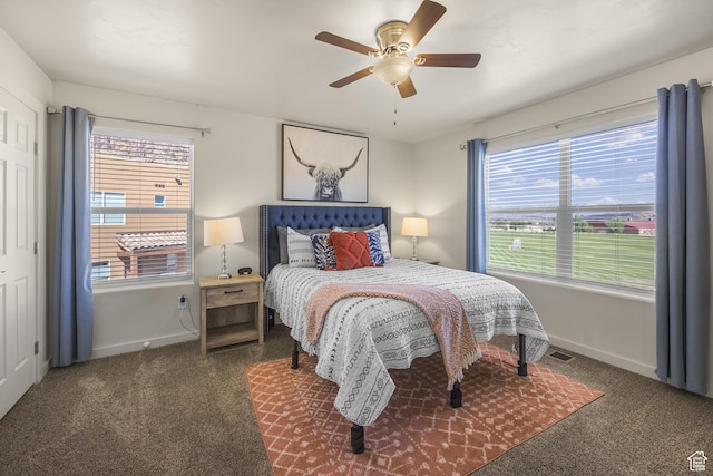 3853 Red Valley Cir Unit 22A1, Moab, UT 84532 - carpeted bedroom featuring multiple windows and a ceiling fan