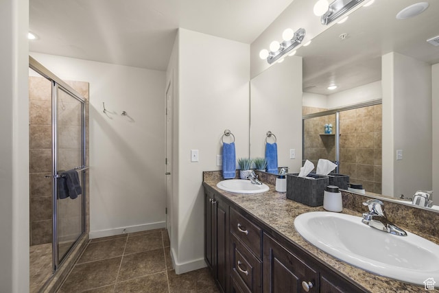 3853 Red Valley Cir Unit 22A1, Moab, UT 84532 - bathroom featuring double vanity, a shower stall, and tile patterned floors