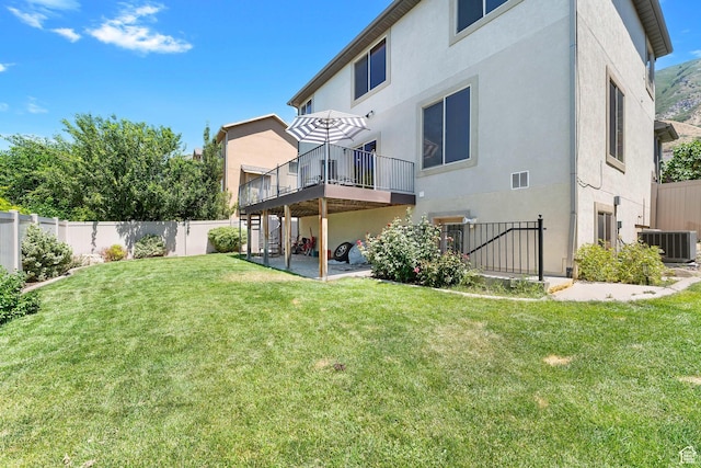 10333 Tamarack Way, Cedar Hills, UT 84062 - rear view of house featuring a fenced backyard, stucco siding, a deck, and stairs