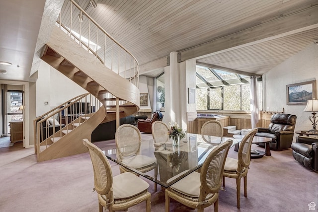 1485 Empire Ave Unit 513, Park City, UT 84060 - dining space featuring carpet, stairs, lofted ceiling, plenty of natural light, and wooden ceiling