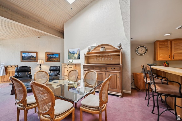 1485 Empire Ave Unit 513, Park City, UT 84060 - dining space with carpet floors, a textured wall, wooden ceiling, and lofted ceiling