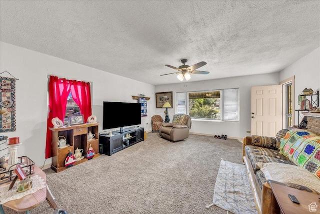 373 N 400 W, Cedar City, UT 84721 - living room with a ceiling fan, carpet flooring, and a textured ceiling