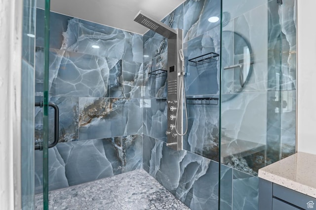 14907 S Messi St, Herriman, UT 84096 - bathroom with a marble finish shower and vanity