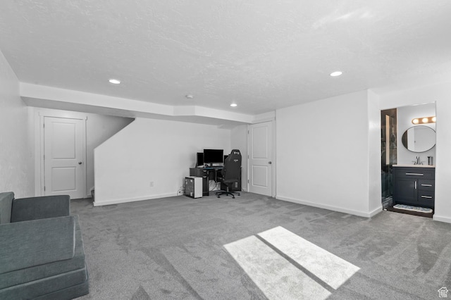 14907 S Messi St, Herriman, UT 84096 - living room featuring an office area, carpet floors, recessed lighting, and a textured ceiling