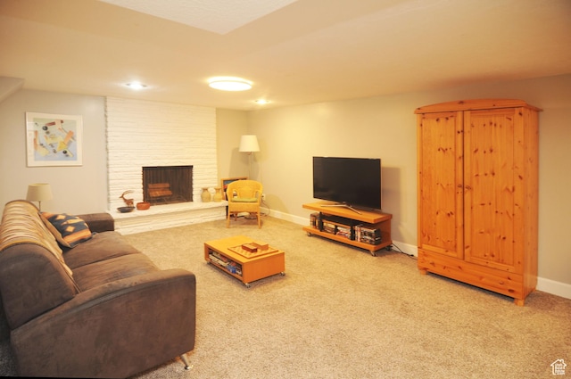 2845 Banbury Rd E, Cottonwood Heights, UT 84121 - carpeted living area featuring a large fireplace and baseboards