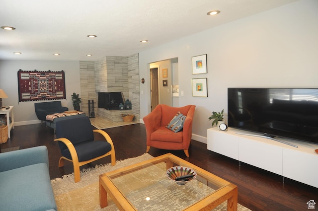 2845 Banbury Rd E, Cottonwood Heights, UT 84121 - living area with recessed lighting, a fireplace, and wood finished floors