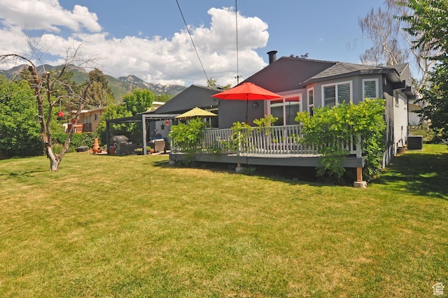 2845 Banbury Rd E, Cottonwood Heights, UT 84121 - view of green lawn featuring a deck with mountain view