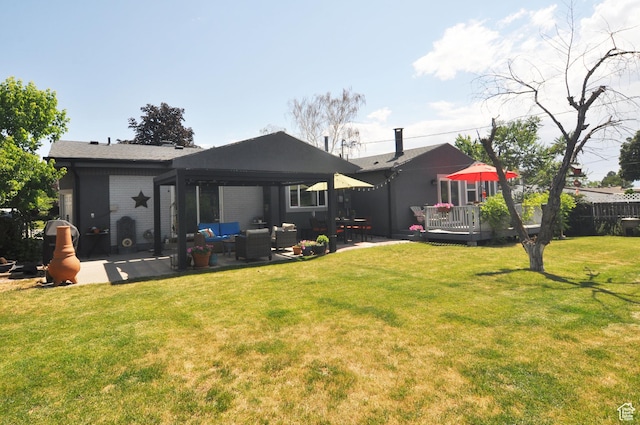 2845 Banbury Rd E, Cottonwood Heights, UT 84121 - rear view of house featuring an outdoor hangout area, a patio area, brick siding, and a gazebo