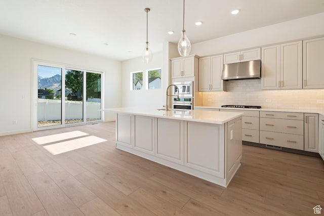 1502 W 1010 N Unit 11, Pleasant Grove, UT 84062 - kitchen with under cabinet range hood, stainless steel appliances, recessed lighting, light countertops, and tasteful backsplash