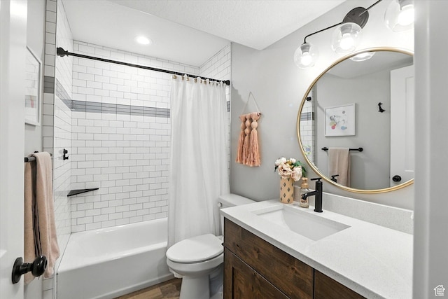 4781 N Selma Way, Erda, UT 84074 - full bath with vanity, shower / bath combo, recessed lighting, and a textured ceiling