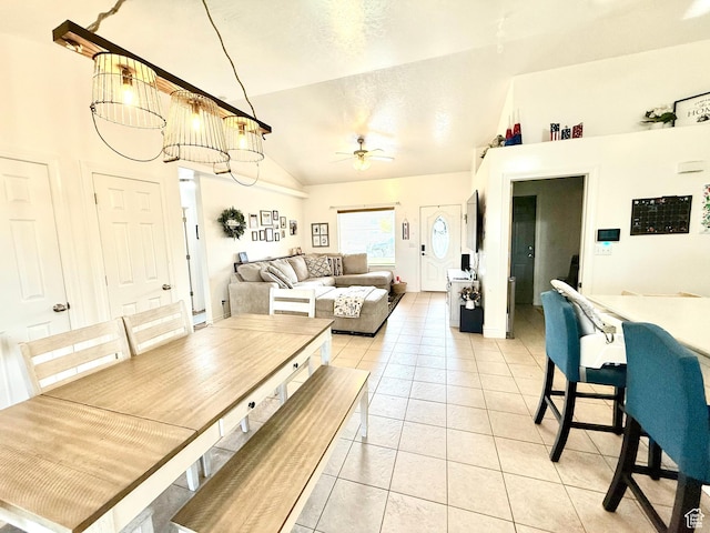301 S 1350 W, Vernal, UT 84078 - dining room featuring a ceiling fan, light tile patterned floors, and high vaulted ceiling