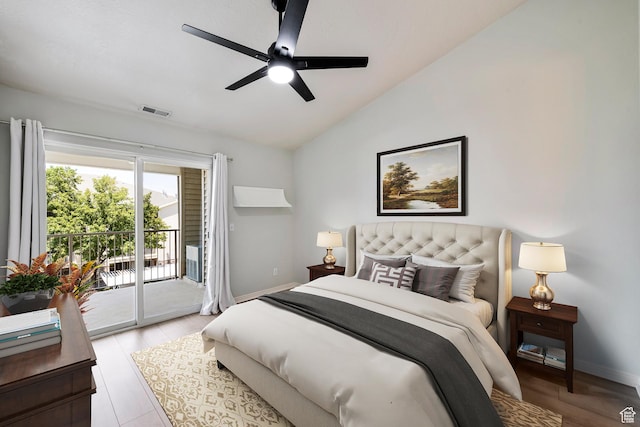 3760 S Carlisle Park Pl W Unit 3, Salt Lake City, UT 84119 - bedroom featuring lofted ceiling, access to outside, light wood finished floors, and a ceiling fan