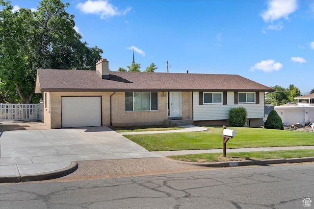 1414 E 275 N, Layton, UT 84040 - ranch-style home featuring a garage, concrete driveway, a chimney, brick siding, and a shingled roof