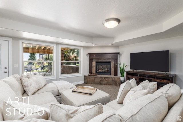 2124 N Heritage Dr, Farr West, UT 84404 - carpeted living room with a high end fireplace and baseboards