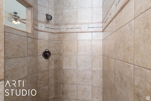 2124 N Heritage Dr, Farr West, UT 84404 - bathroom with a tile shower and a ceiling fan