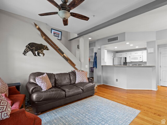 900 Bitner Rd Unit D 34, Park City, UT 84098 - living room featuring ceiling fan, light wood-type flooring, and recessed lighting