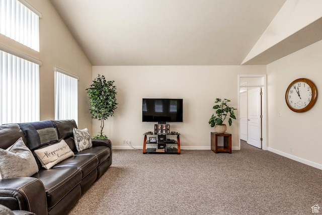 674 E Free Land Ave S, Midvale, UT 84047 - carpeted living area featuring baseboards and high vaulted ceiling