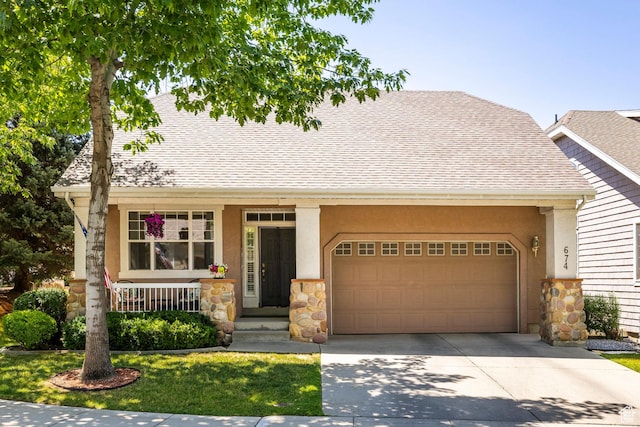 674 E Free Land Ave S, Midvale, UT 84047 - view of front facade with concrete driveway, stone siding, a shingled roof, and an attached garage