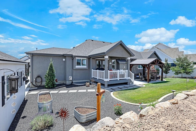 1792 W Norway Spruce Dr, Layton, UT 84041 - back of property featuring a gazebo, stucco siding, a patio, a wooden deck, and roof with shingles