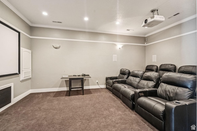 1535 W 80 S, Pleasant Grove, UT 84062 - home theater featuring dark carpet, ornamental molding, and recessed lighting