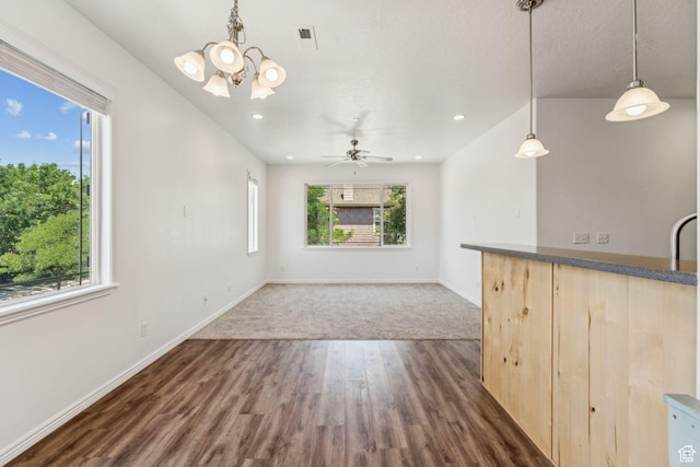 1535 W 80 S, Pleasant Grove, UT 84062 - unfurnished living room with a chandelier, dark wood finished floors, recessed lighting, and ceiling fan